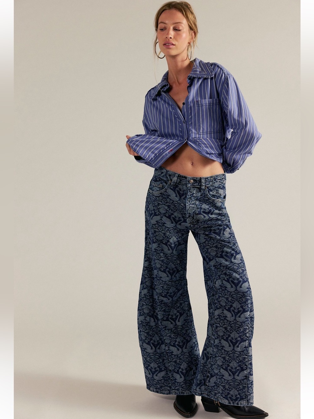 NWT FREE PEOPLE WE THE FREE EDEN JACQUARD HIGH SLOUCHY FLARE JEANS